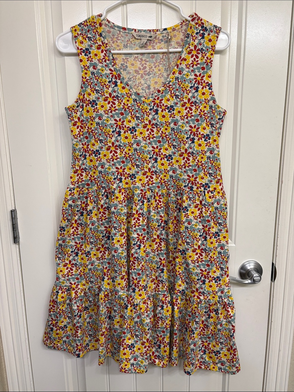 NWT Toad&Co Yellow Floral V-Neck Tiered Ruffle Sleeveless Sun dress